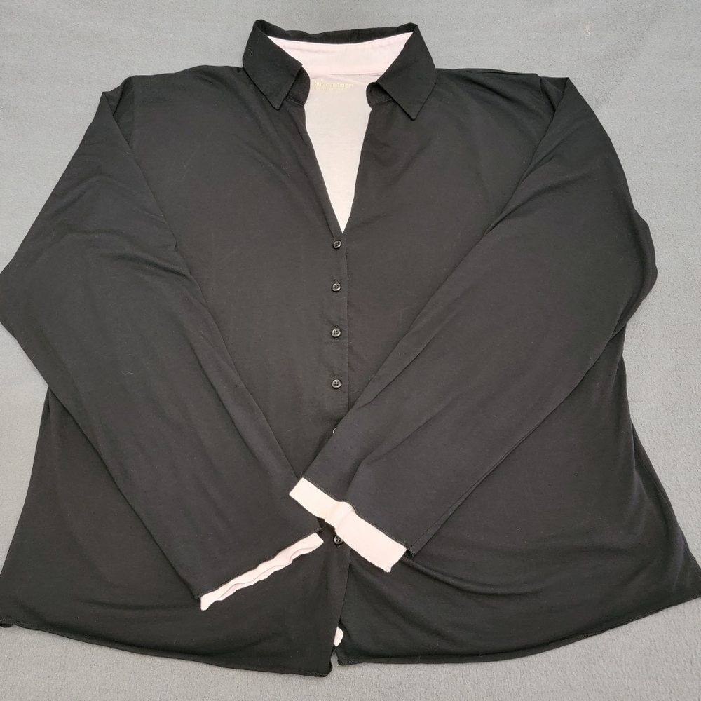 Soft Surroundings Black Pink Peek-a-boo Layered Soft Knit Button-up Cardigan XL - Picture 1 of 12